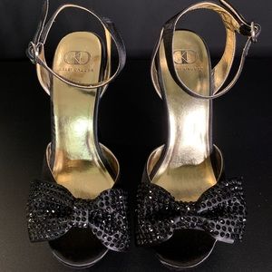Kelsi Dagger Black Satin Bow Wedges